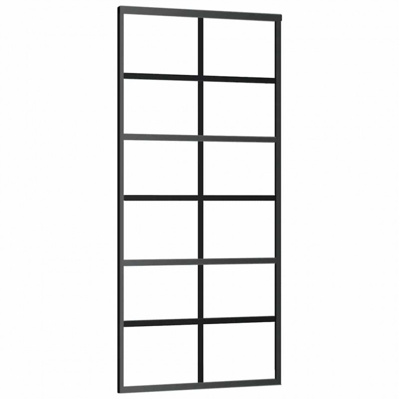 Drzwi przesuwne, szkło ESG i aluminium, 90x205 cm, czarne