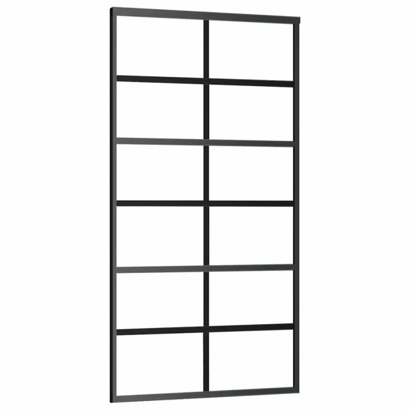 Drzwi przesuwne, szkło ESG i aluminium, 102x205 cm, czarne