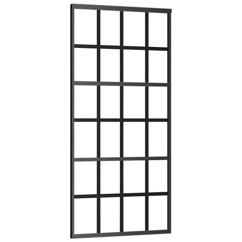 Drzwi przesuwne, szkło ESG i aluminium, 90x205 cm, czarne