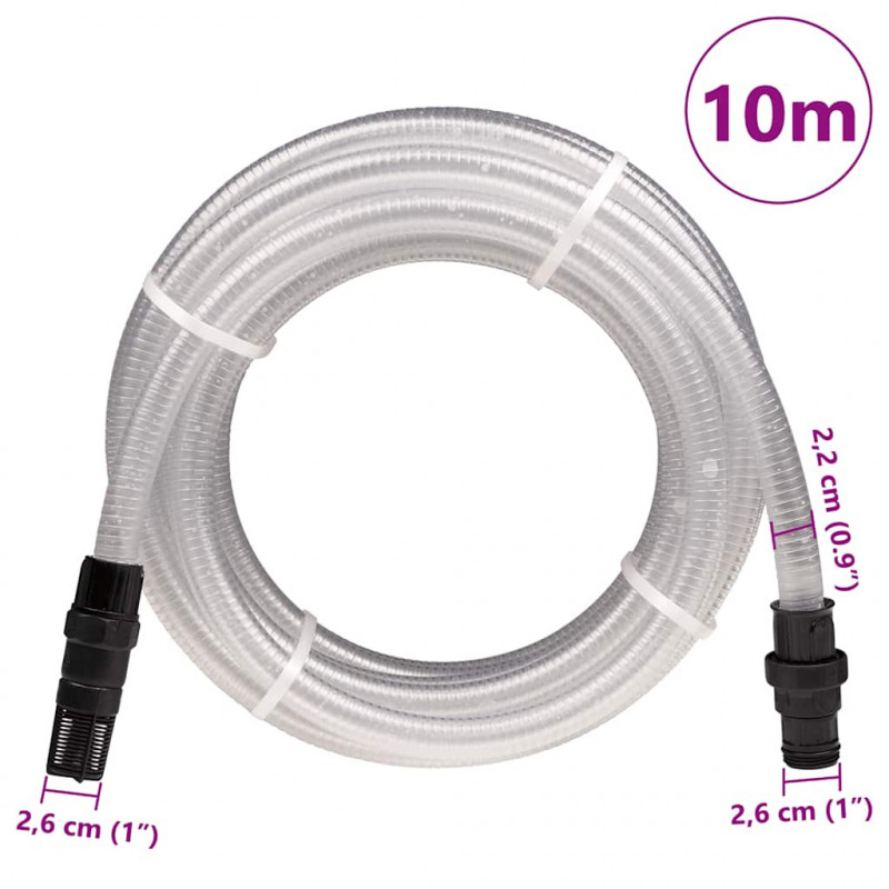 Wąż ssący z przyłączami PVC Przezroczysty 1" 10 m PVC