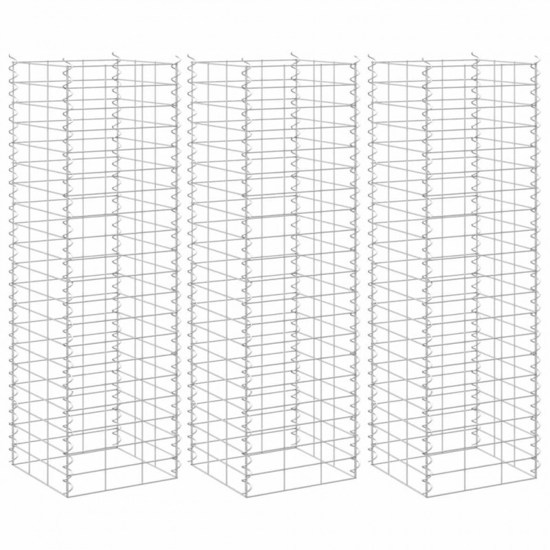 Wysokie donice gabionowe, 3 szt., 30x30x100 cm, żelazo