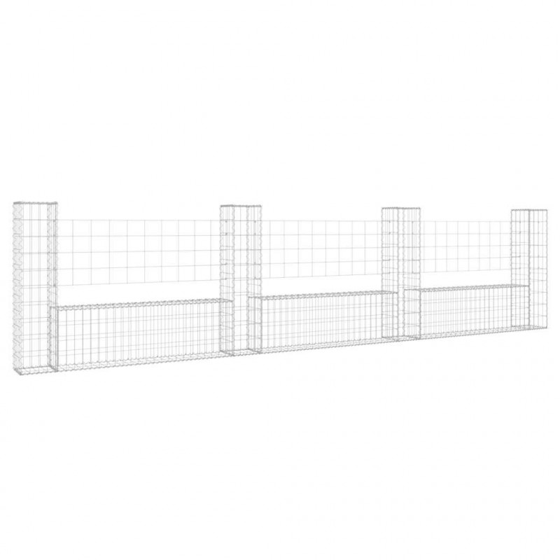Ogrodzenie gabionowe z 4 słupkami, żelazo, 380x20x100 cm
