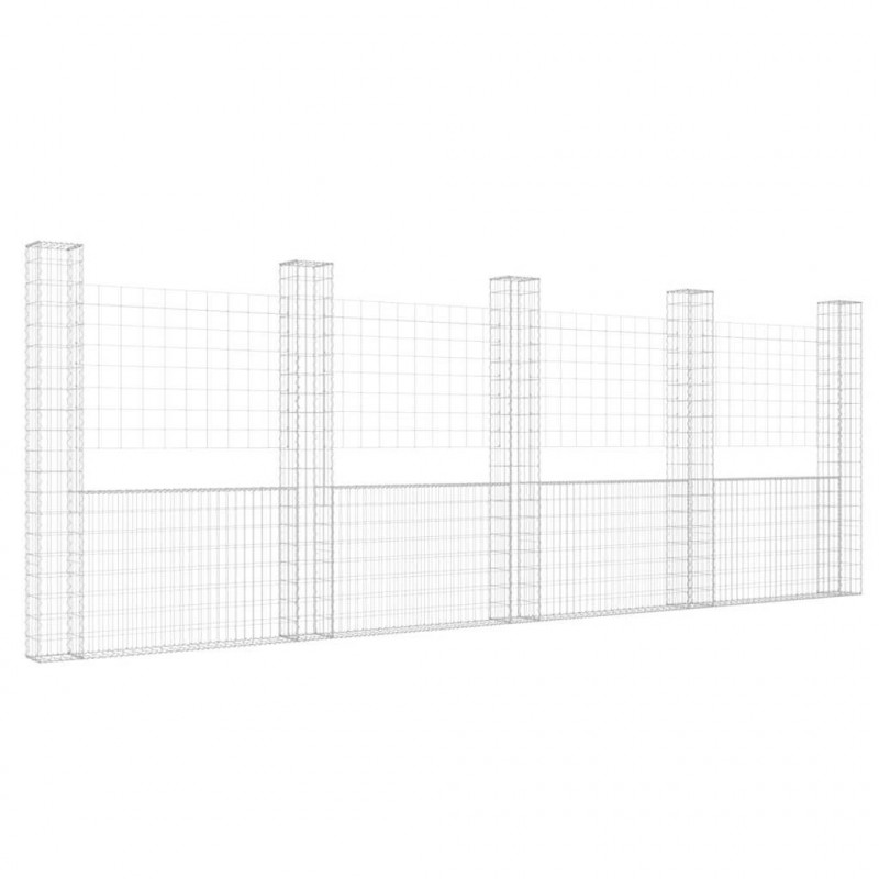 Ogrodzenie gabionowe z 5 słupkami, żelazo, 500x20x200 cm