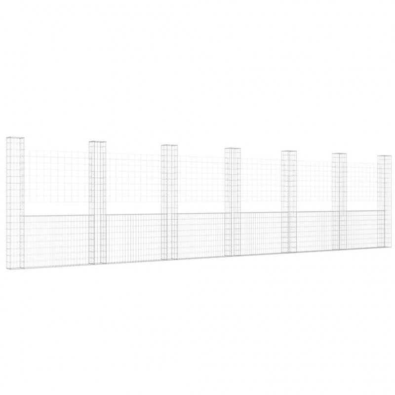 Ogrodzenie gabionowe z 7 słupkami, żelazo, 740x20x200 cm