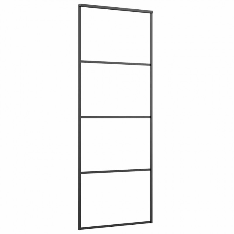 Drzwi przesuwne, matowe szkło ESG, aluminium, 76x205 cm, czarne