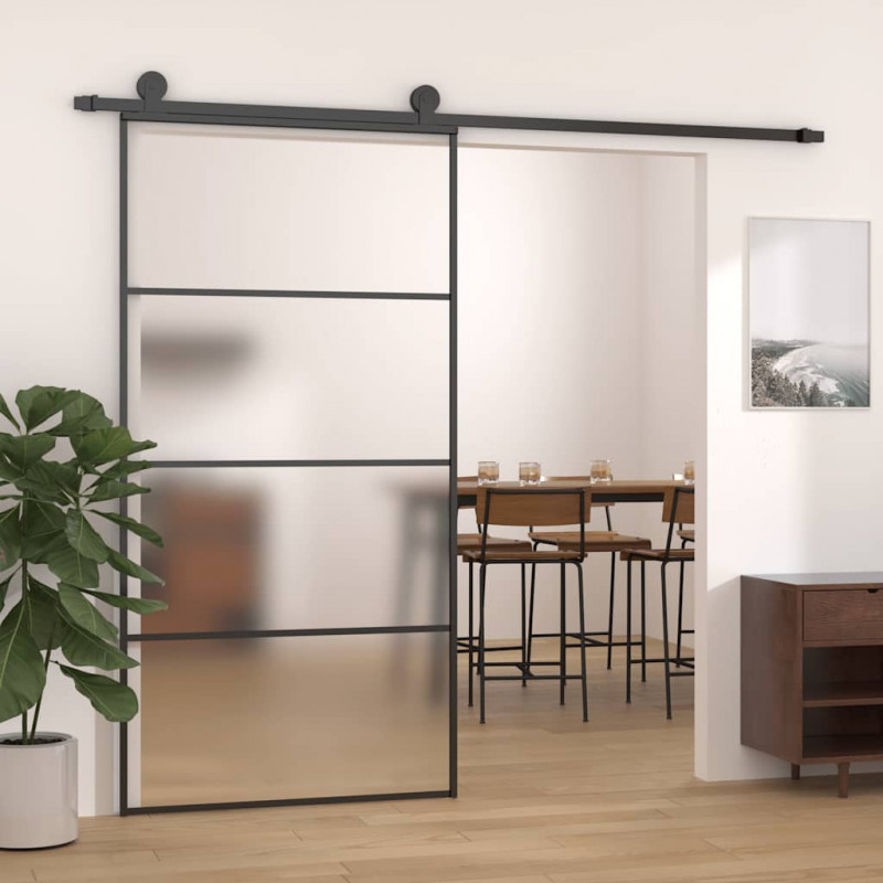 Drzwi przesuwne, szkło ESG i aluminium, 102,5x205 cm, czarne