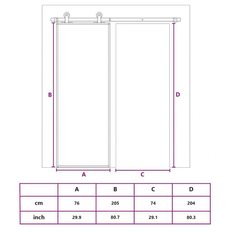 Drzwi przesuwne, matowe szkło ESG i aluminium, 76x205 cm, białe