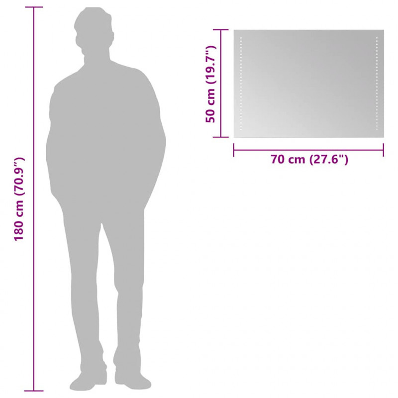 Lustro łazienkowe z LED, 70x50 cm
