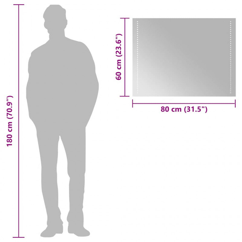 Lustro łazienkowe z LED, 80x60 cm