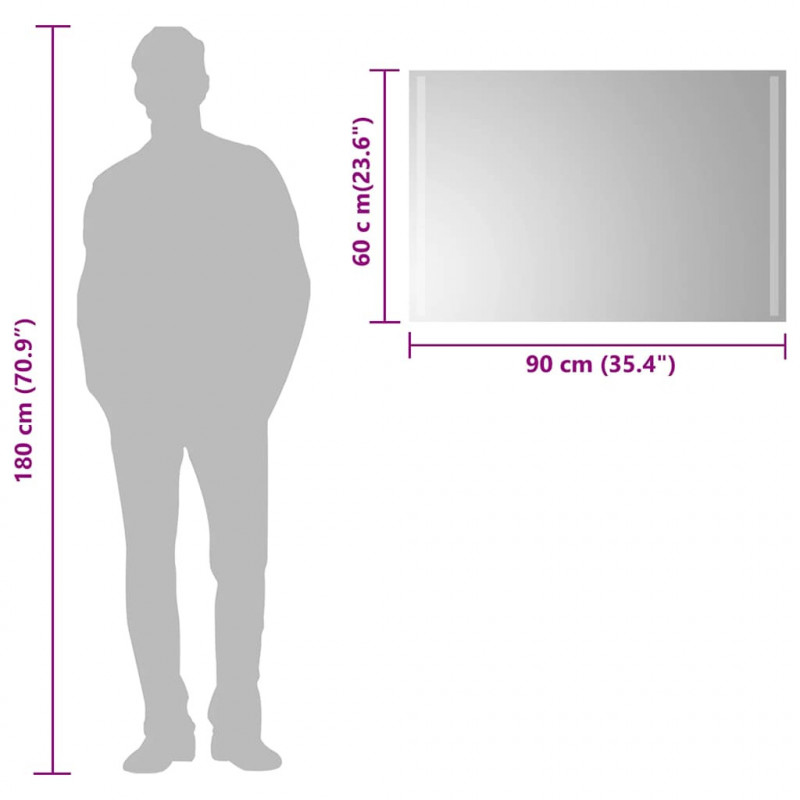 Lustro łazienkowe z LED, 90x60 cm