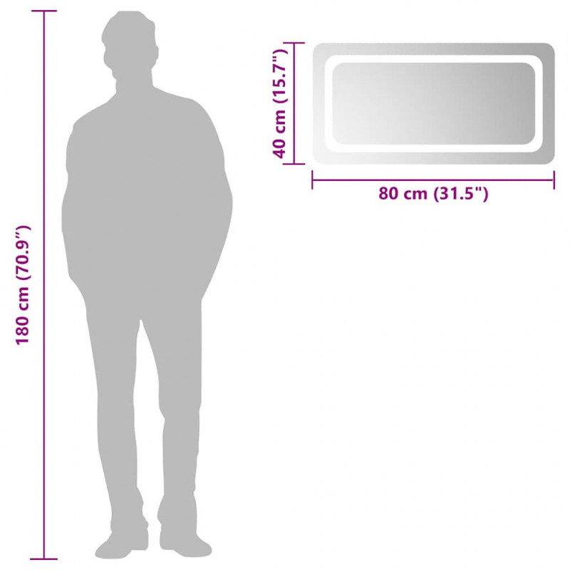 Lustro łazienkowe z LED, 80x40 cm