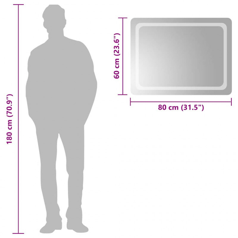 Lustro łazienkowe z LED, 80x60 cm
