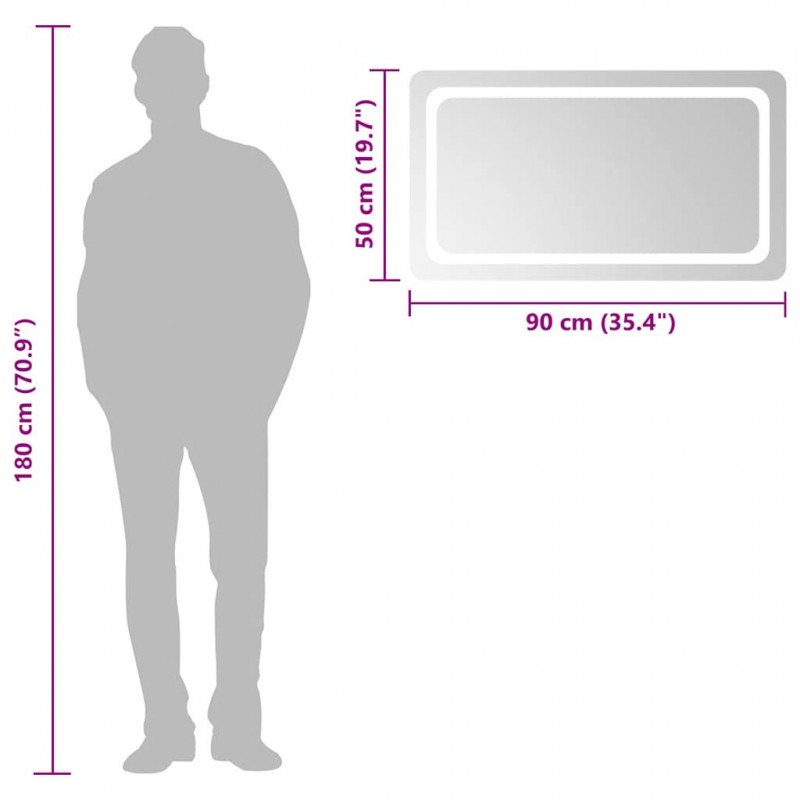 Lustro łazienkowe z LED, 90x50 cm
