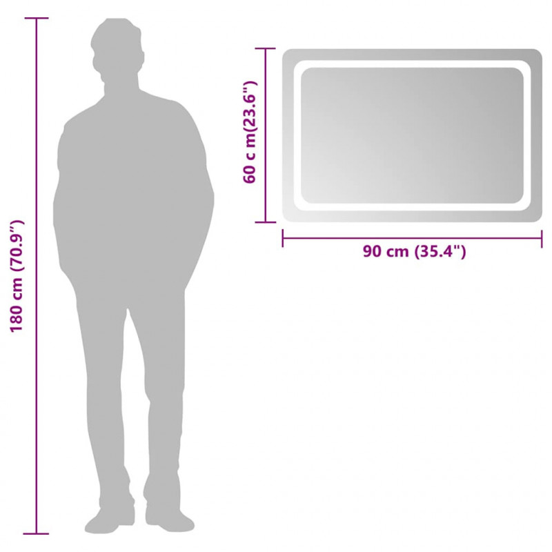 Lustro łazienkowe z LED, 90x60 cm