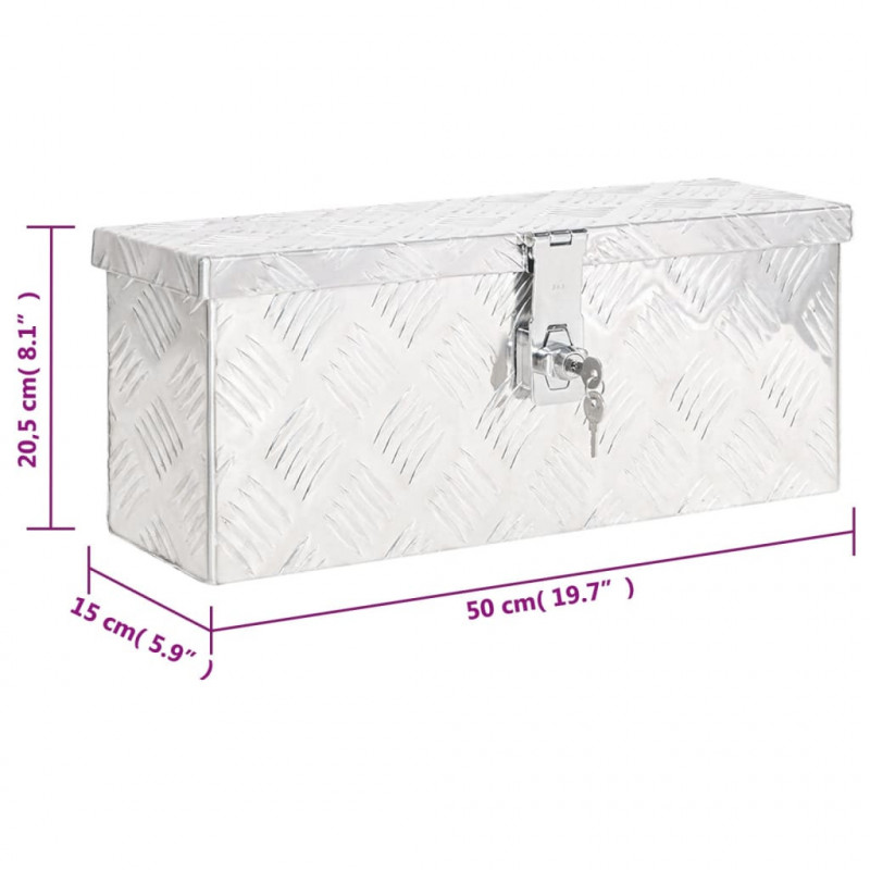 Skrzynka do przechowywania, srebrna, 50x15x20,5 cm, aluminium