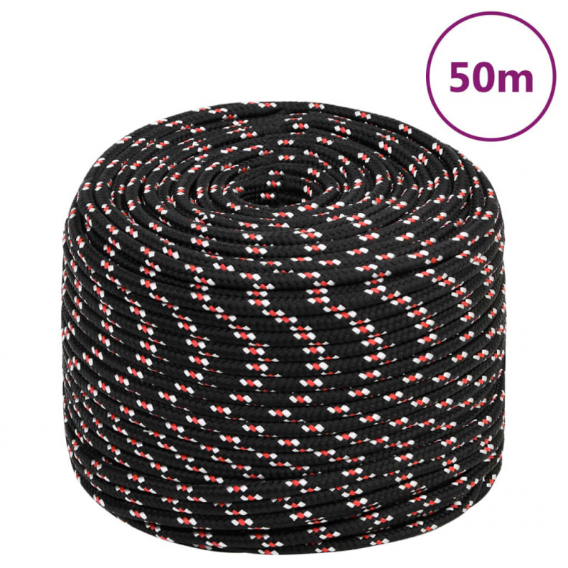 Linka żeglarska, czarna, 6 mm, 50 m, polipropylen