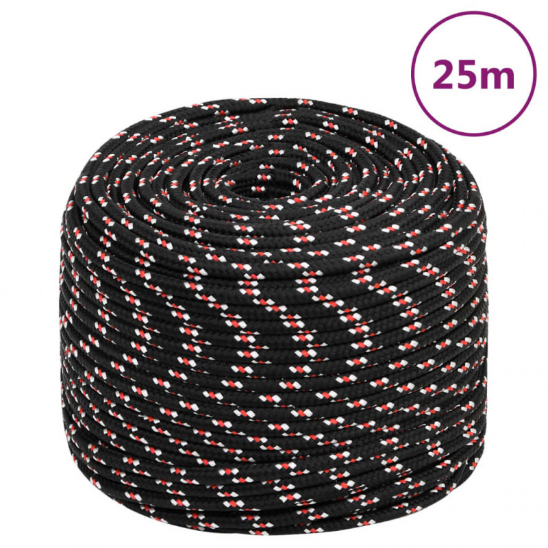 Linka żeglarska, czarna, 8 mm, 25 m, polipropylen