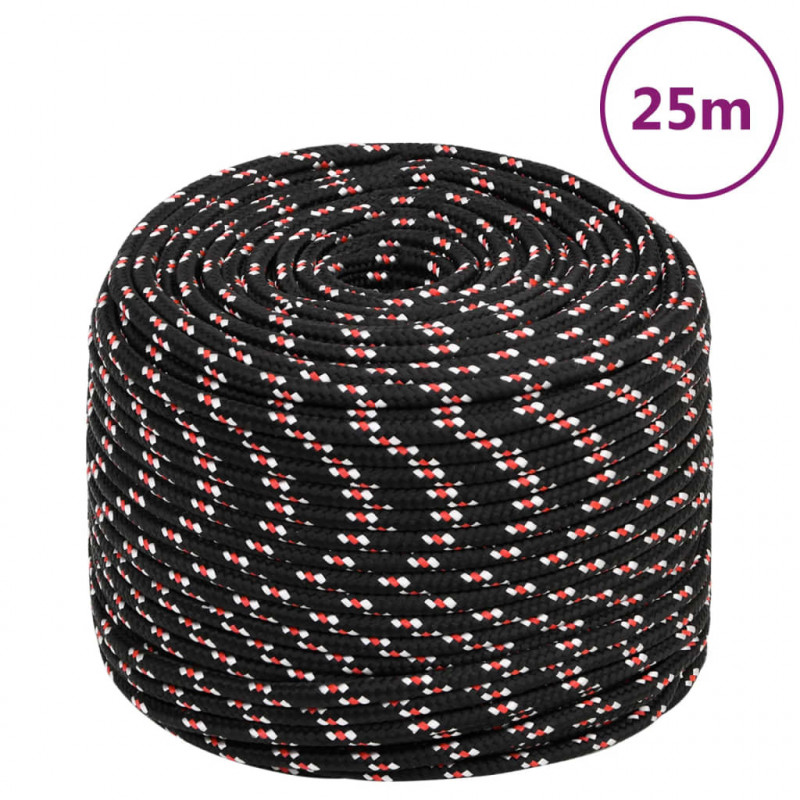 Linka żeglarska, czarna, 8 mm, 25 m, polipropylen