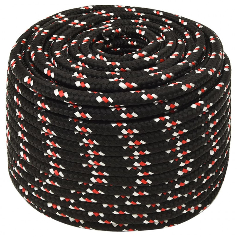Linka żeglarska, czarna, 12 mm, 25 m, polipropylen