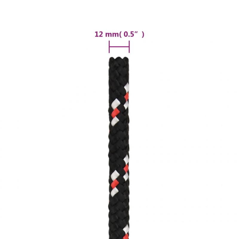 Linka żeglarska, czarna, 12 mm, 25 m, polipropylen