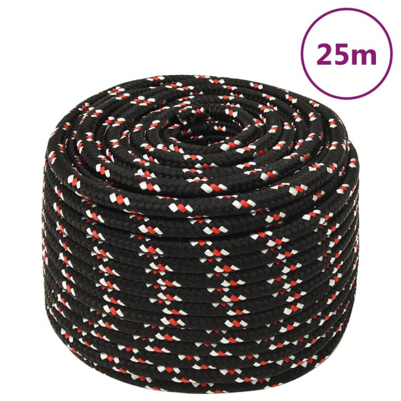 Linka żeglarska, czarna, 14 mm, 25 m, polipropylen