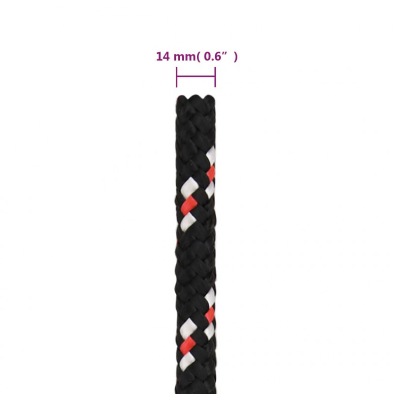 Linka żeglarska, czarna, 14 mm, 100 m, polipropylen