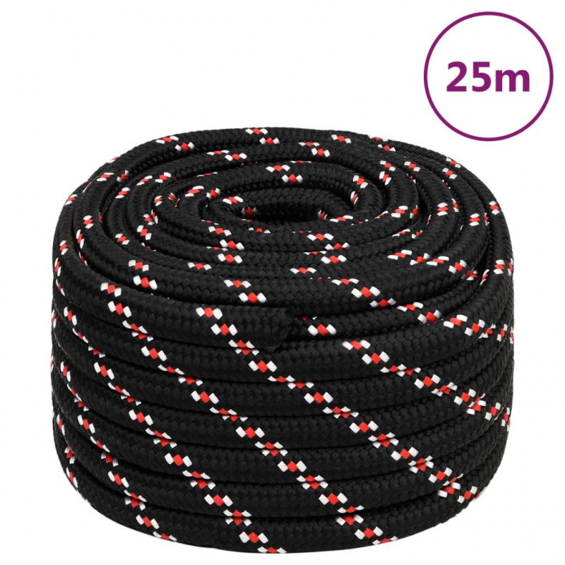 Linka żeglarska, czarna, 20 mm, 25 m, polipropylen