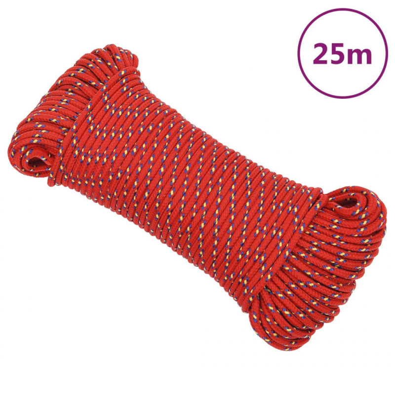 Linka żeglarska, czerwona, 5 mm, 25 m, polipropylen