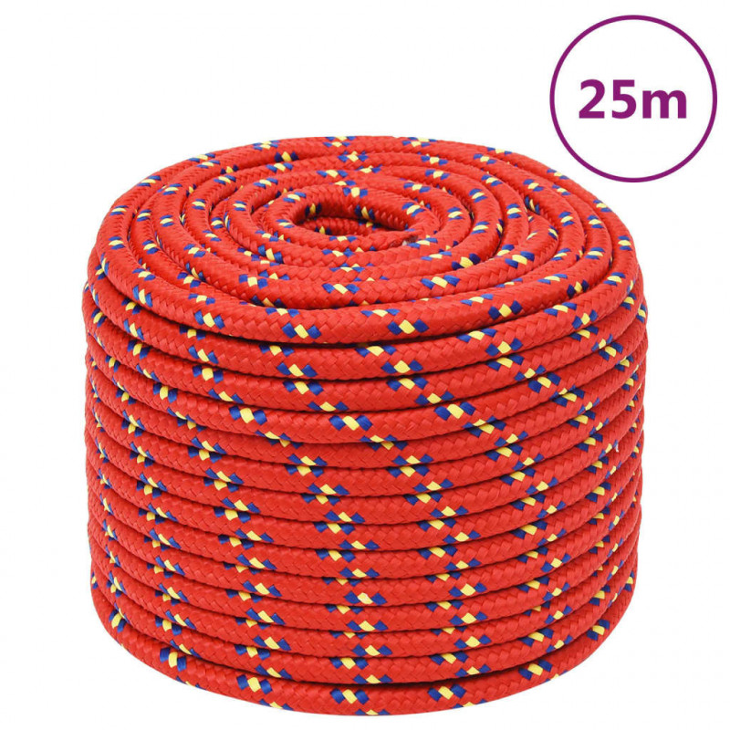 Linka żeglarska, czerwona, 12 mm, 25 m, polipropylen