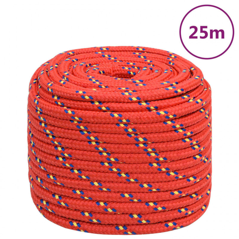 Linka żeglarska, czerwona, 16 mm, 25 m, polipropylen