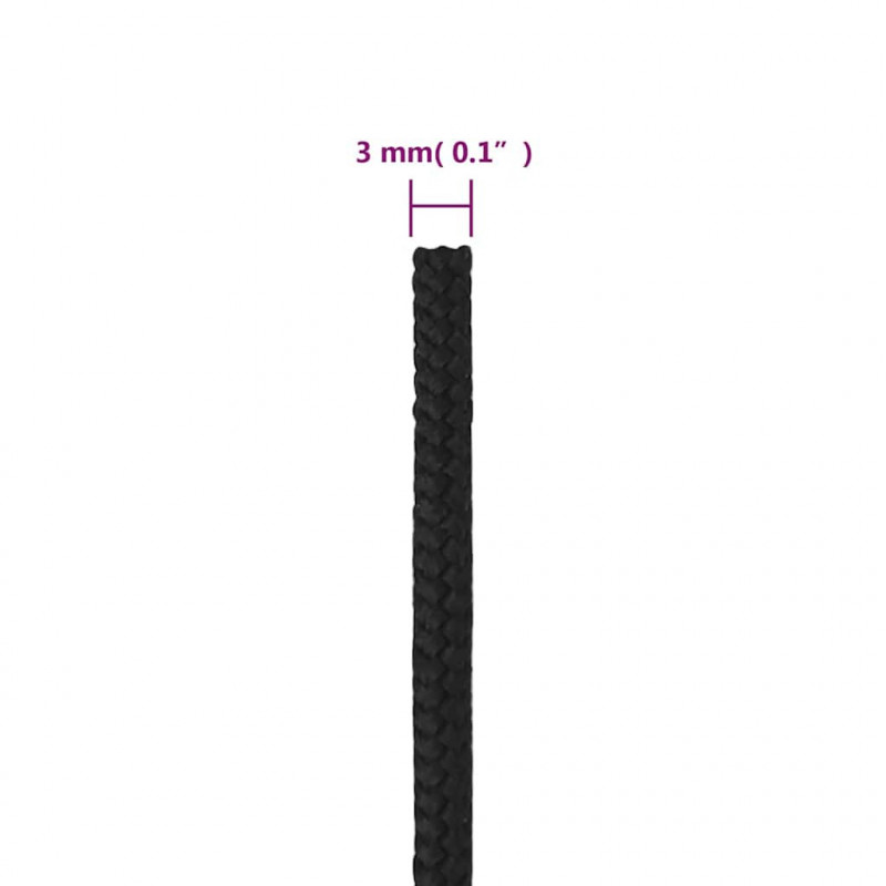 Linka żeglarska, czarna jednolita, 3 mm, 25 m, polipropylen