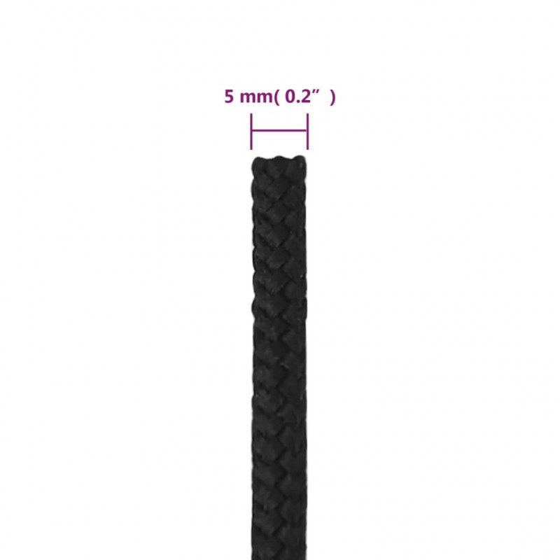 Linka żeglarska, czarna jednolita, 5 mm, 100 m, polipropylen