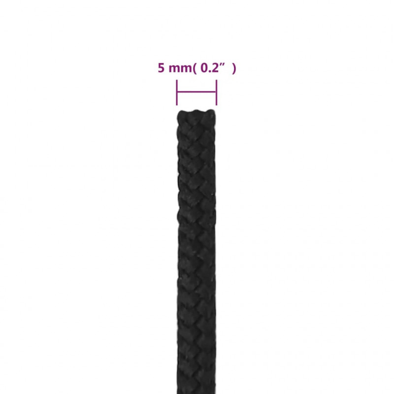 Linka żeglarska, czarna jednolita, 5 mm, 250 m, polipropylen