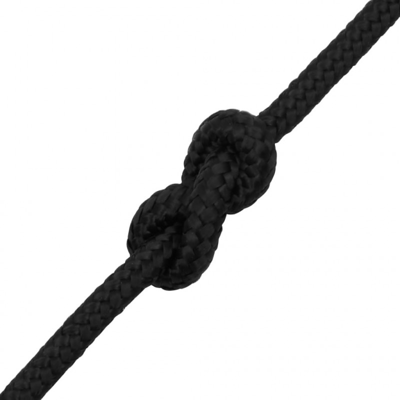 Linka żeglarska, czarna jednolita, 6 mm, 25 m, polipropylen