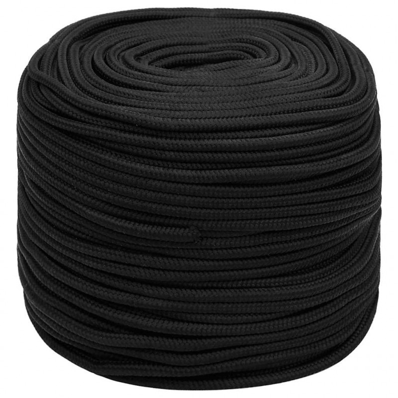 Linka żeglarska, czarna jednolita, 8 mm, 25 m, polipropylen