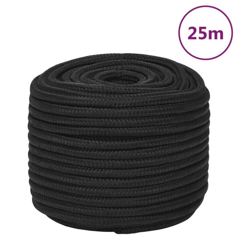 Linka żeglarska, czarna jednolita, 12 mm, 25 m, polipropylen