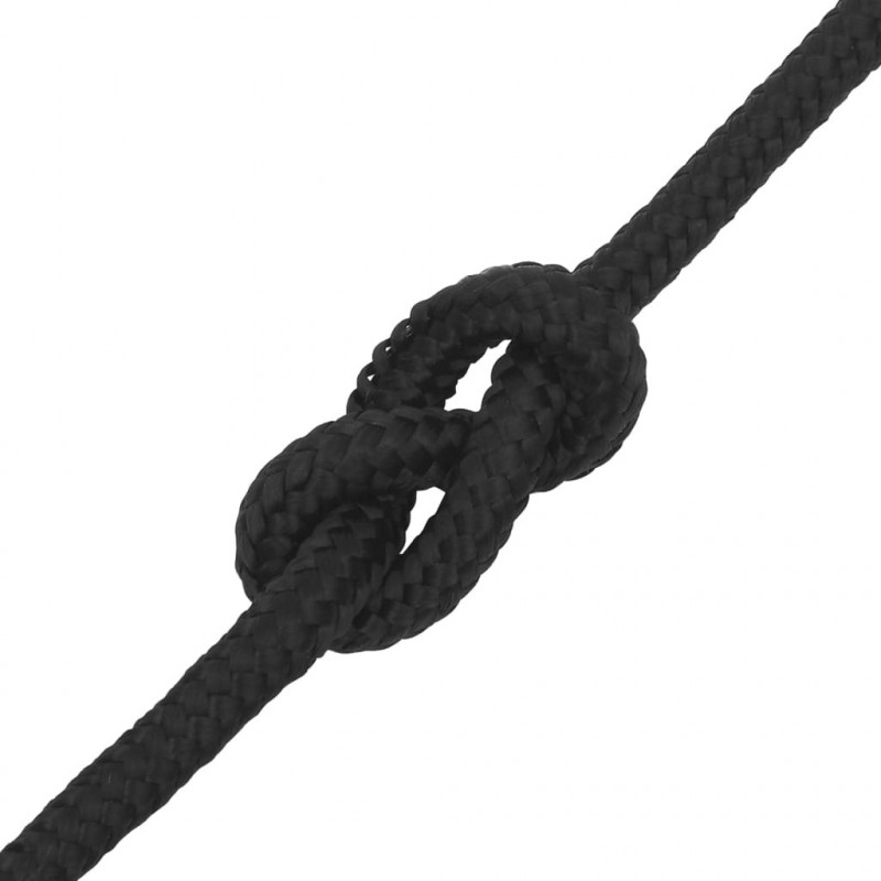 Linka żeglarska, czarna jednolita, 12 mm, 25 m, polipropylen