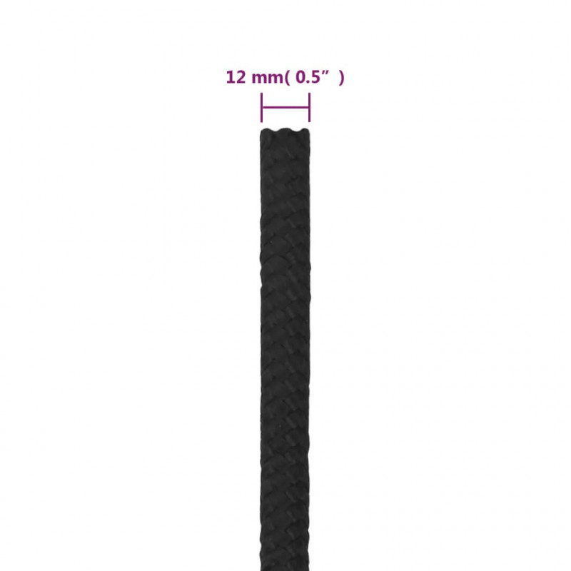 Linka żeglarska, czarna jednolita, 12 mm, 250 m, polipropylen
