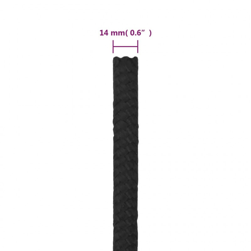 Linka żeglarska, czarna jednolita, 14 mm, 100 m, polipropylen