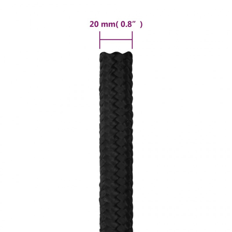 Linka żeglarska, czarna jednolita, 20 mm, 25 m, polipropylen