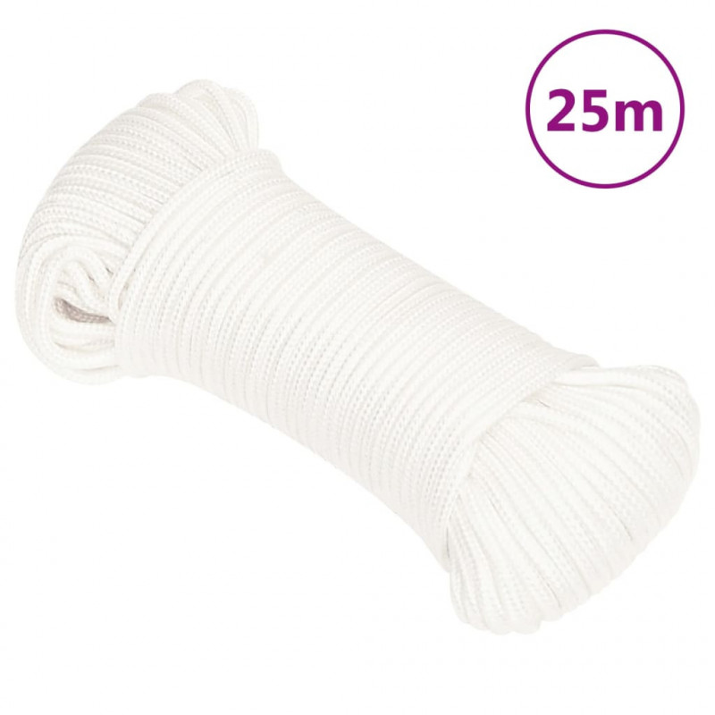 Linka żeglarska, biała jednolita, 3 mm, 25 m, polipropylen