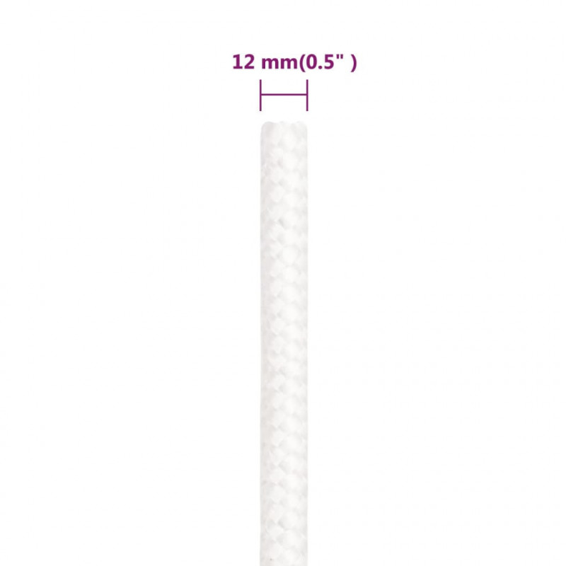 Linka żeglarska, biała jednolita, 12 mm, 100 m, polipropylen