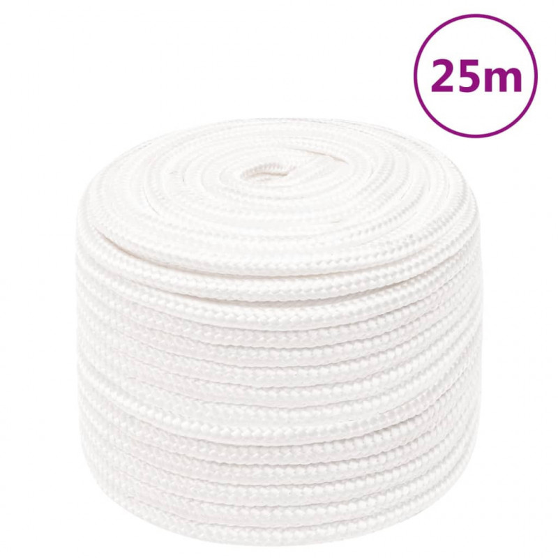 Linka żeglarska, biała jednolita, 14 mm, 25 m, polipropylen