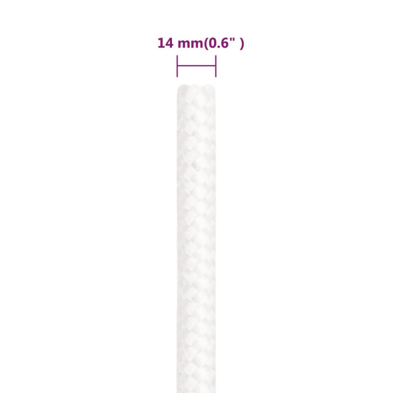 Linka żeglarska, biała jednolita, 14 mm, 25 m, polipropylen