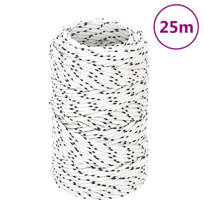 Pleciona linka żeglarska, biała, 2 mm x 25 m, poliester
