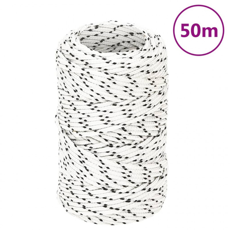 Pleciona linka żeglarska, biała, 2 mm x 50 m, poliester