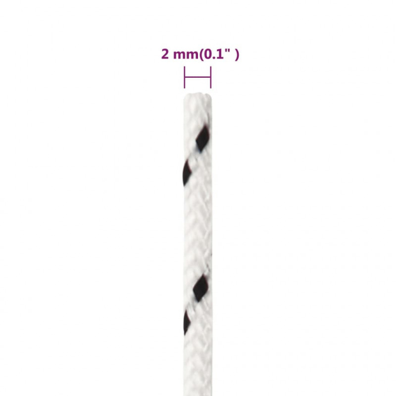 Pleciona linka żeglarska, biała, 2 mm x 100 m, poliester