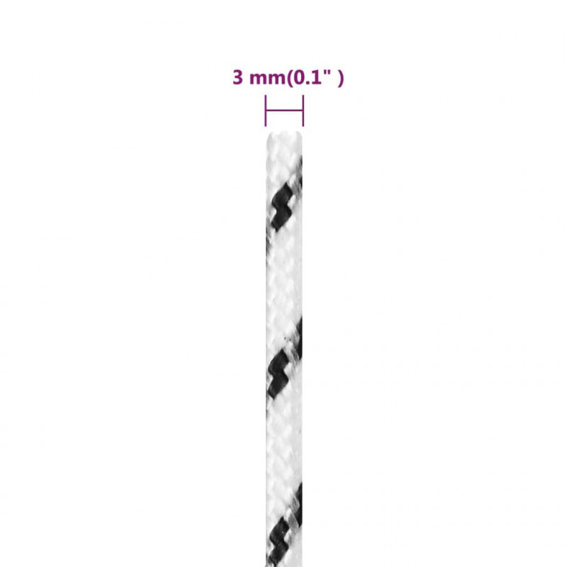 Pleciona linka żeglarska, biała, 3 mm x 100 m, poliester