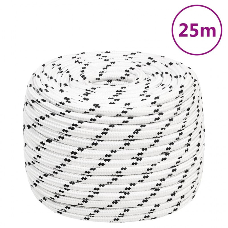 Pleciona linka żeglarska, biała, 12 mm x 25 m, poliester