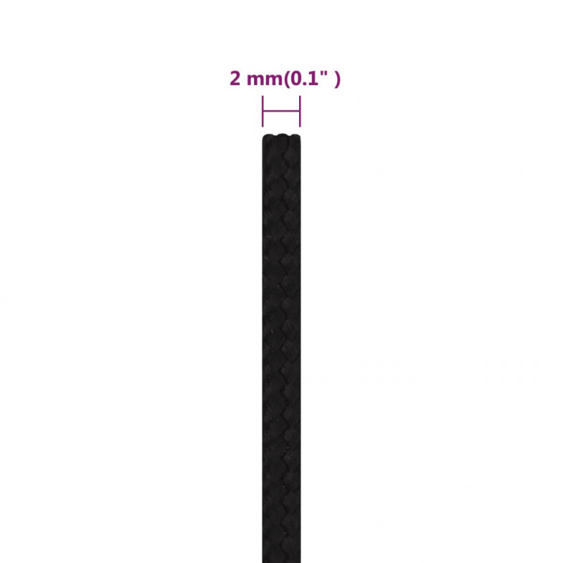 Linka robocza, czarna, 2 mm, 25 m, poliester